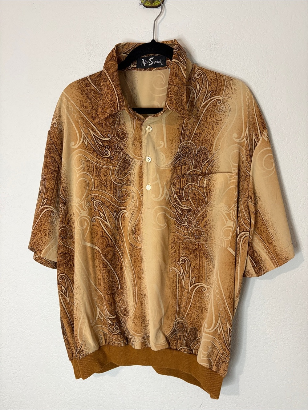 Alan Stuart VTG Brown Paisley Short Sleeve Pullover shirt XL